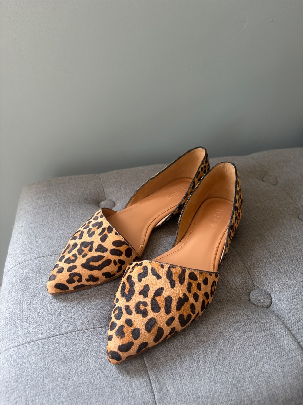 J Crew Leopard Print Pointed Toe D'Orsay Flats - Tan/Black